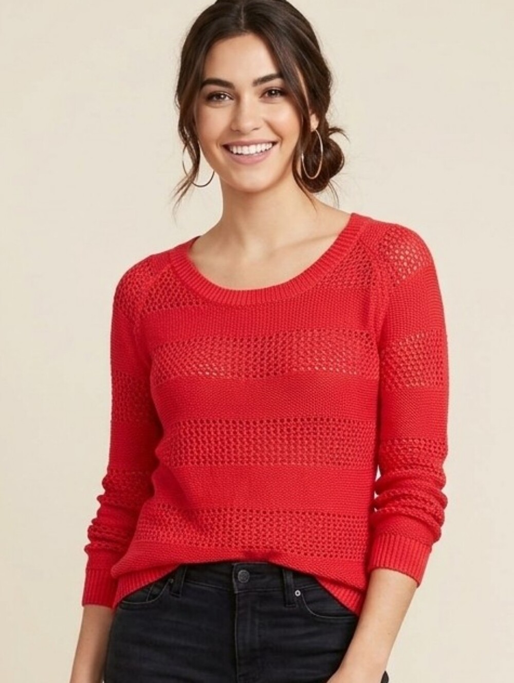 Breathable Scoopneck Sweater in Bright Red